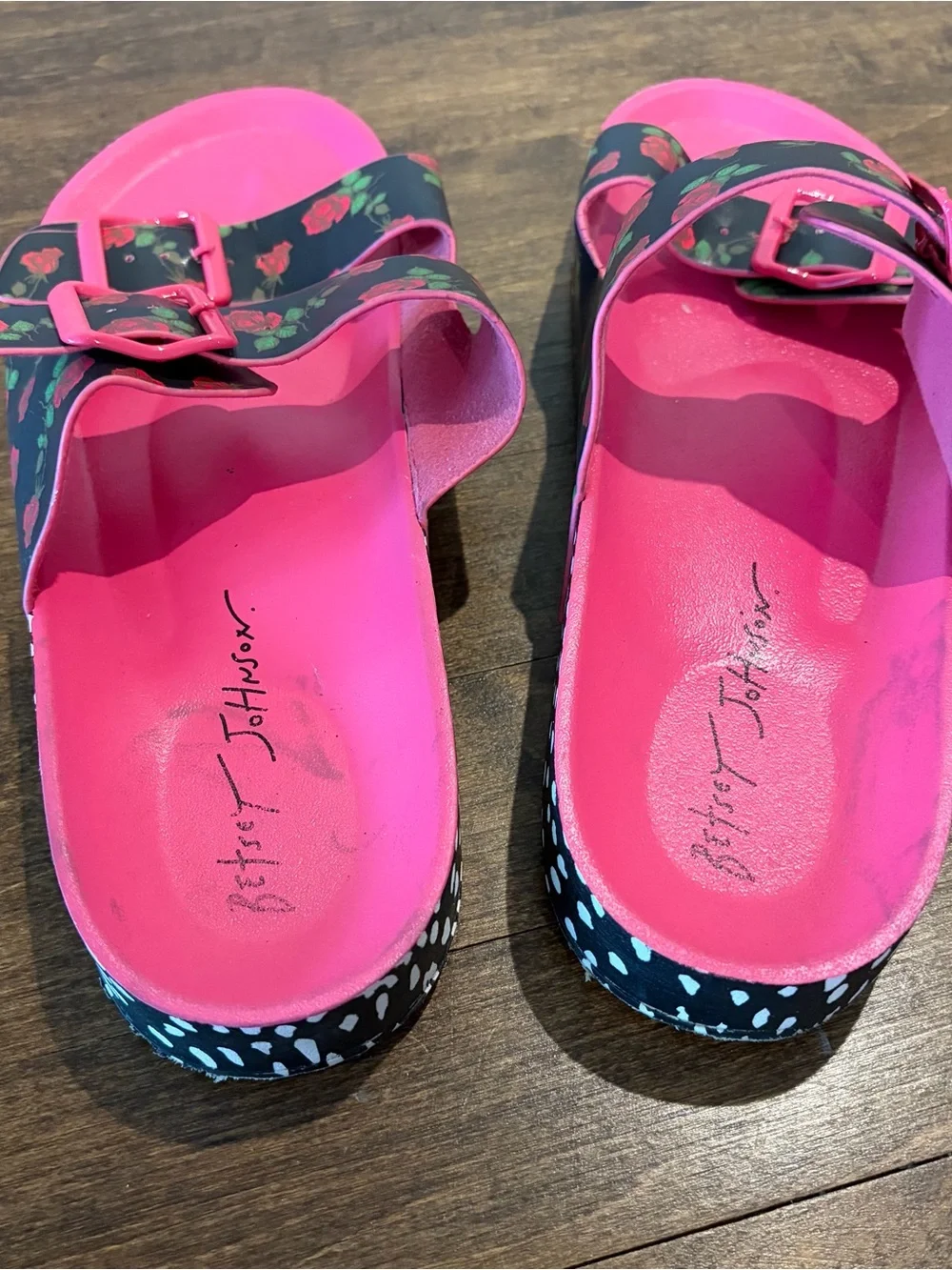 Betsy Johnson Arti Pink Rose Floral Slide Sandals Size 9 - Picture 4 of 5